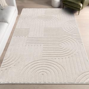 SHACOS Soft Fluffy Arch Pattern Area Rug 2'7"x5' Non Slip Washable Minimalist Modern High-Low Geometric Carpet for Living Room Kitchen Bedroom Bathroom, Beige