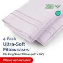 King Pillow Cases Set of 4 - Ultra Soft Hotel Quality Pillowcase Covers - Comfy, Cozy & Wrinkle Free - Shrinkage and Fade Resistant - Machine Washable Pillow Protectors - 4 Piece Set - Light Lavender