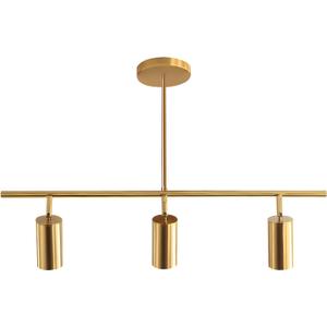 KCO Lighting Linear Pendant Light Ceiling Track Spotlight Gold 3-Light with Rods Adjustable Hanging Lighting Fixture for Dining Room Kitchen