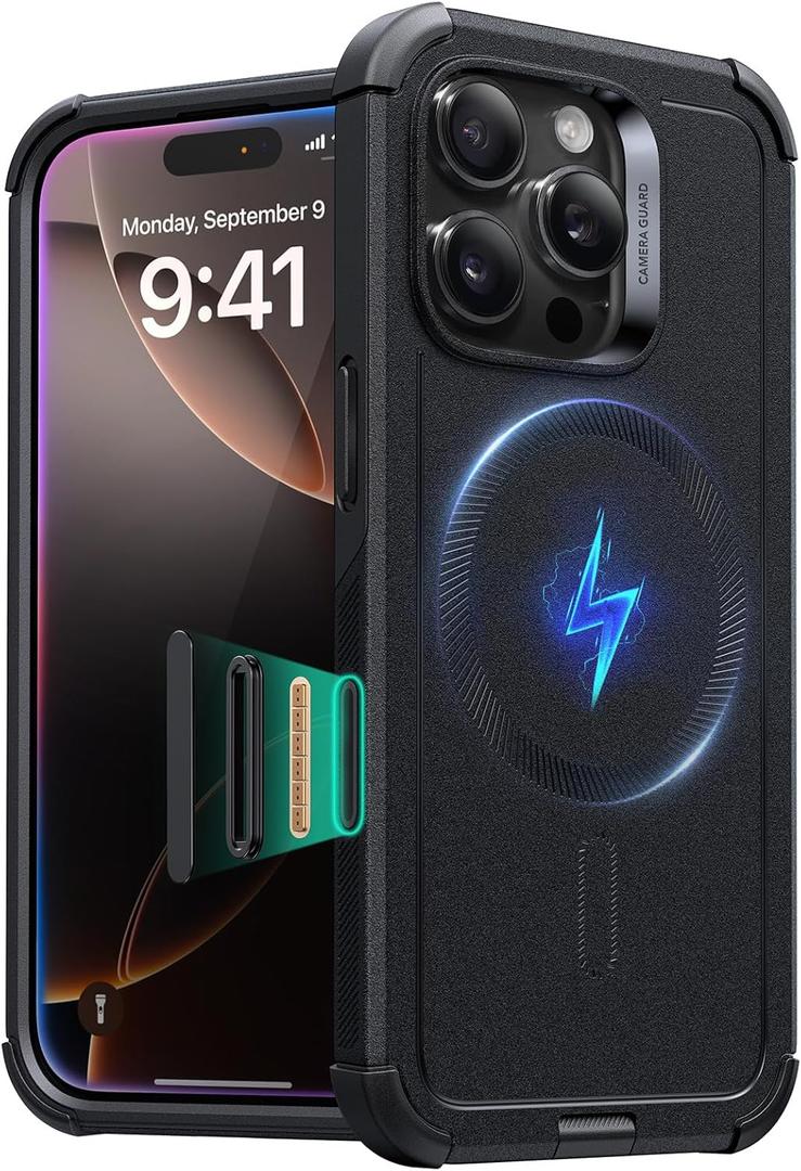 ESR for iPhone 16 Pro Case, 7X Military-Grade Drop Protection, Shock-Absorbing Rugged Cover with Camera Control Button, MagSafe Accessories Compatible, Cyber Series, Black