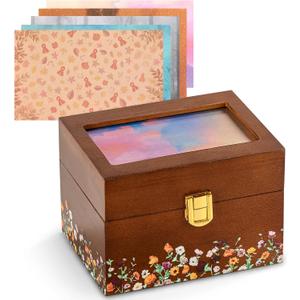 Valentine's Day Gifts for her, 3 * 5 Solid Wood Index Card Organizer Friendship Bracelet Box with Transparent Acrylic Top Cover Gift for Christmas & New Year Comes with 100 Guide Cards