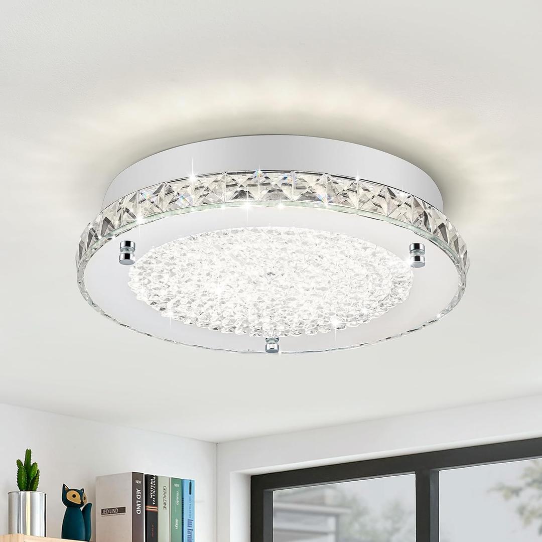 LED Ceiling Light,Auffel Minimalist Modern 11-Inch Surface Flush Mount Light Fixture Glass 4000K Daylight White Lamp 1980LM K9 Crystal Chandelier Lighting for Kitchen,Bathroom,Bedroom,Hallway