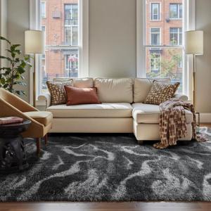 FinRec Area Rugs for Bedroom Living Room, 5x8 Feet Fluffy Shaggy Rug, Non-Slip Soft Shag Rug for Nursery Kids Room Dorm Room Home Decor, Indoor Plush Floor Carpet Waved Grey