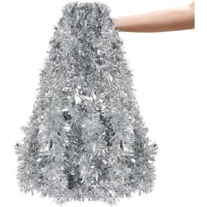CCINEE Christmas Tinsel Garland, 50 Feet Dark Green and White Metallic Twist Tinsel Frosted Garland for Xmas Tree Home Mantle Stair Fireplace Holiday Party Indoor Outdoor Christmas Decoration