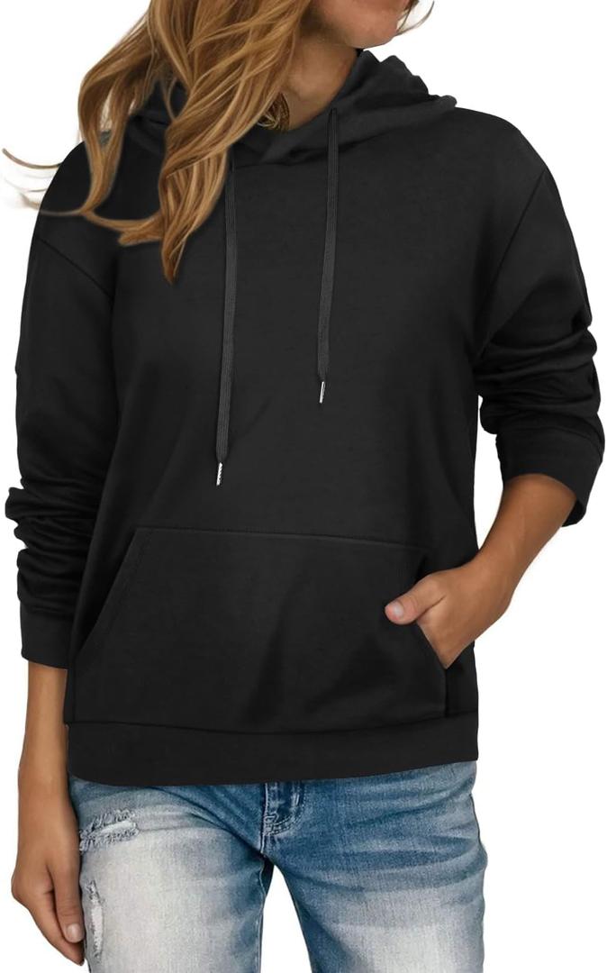 rosemia Essentials Hoodies Oversized Sweatshirt Drop Shoulder Long Sleeve Athletic Workout Pullover Y2K Clothes(01 Solid Black, 2XL)