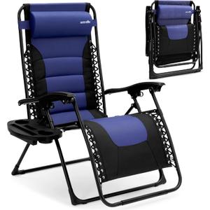 SereneLife Oversized Padded Zero Gravity Lounge Chair, Foldable Outdoor Patio Recliner, Anti Gravity Lawn Recliner with Cup Holder and Side Table for Backyard, Camping, Beach or Outdoor Relaxation