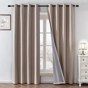 100% Blackout Curtains 108 Inch Long 2 Panels Set, Faux Linen Black Out Curtains for Bedroom Living Room, Thermal Insulated Room Darkening Drapes Grommet (W52 x L108, Beige)