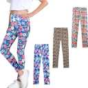 3 Pack Girls Printed Leggings Yoga Pants Leggings for Kids 2-12 Years (5-6 Years, Leopard/Floral/Chrysanth)