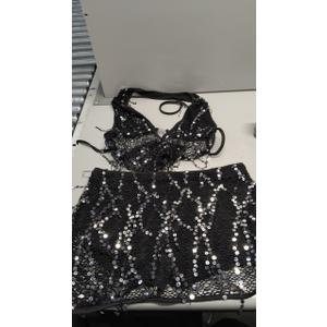 SOLY HUX Women's 2 Piece Party Club Outfit Sequin Tie Backless Sheer Halter Crop Top and Mini Skirt Set, Size: Small