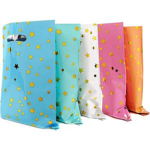 25 Party Favor Bags for Kids Birthdays, Goodie Candy Bags in 5 Colors with Star Pattern
