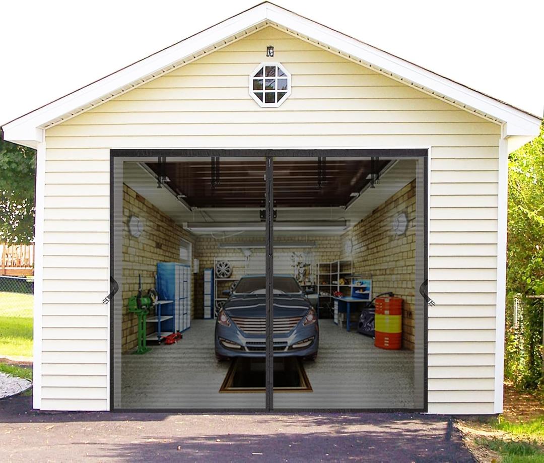 Magnetic Garage Door Net Screen Kit 8x8 FT - Heavy-Duty Fiberglass Mesh with Magnetic Closure for 1 Car Garage 8x8ft, Blocks Bugs & Enhances Privacy - Perfect for Workshop Gym or Patio Use (Black)