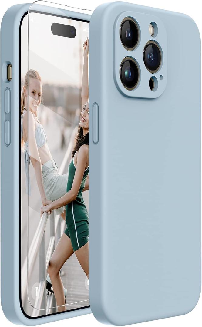 Miracase Designed for iPhone 14 Pro Max Phone Case with Screen Protector,[Upgraded Enhanced Camera Protection],Shockproof Liquid Silicone Case with Microfiber Lining,6.7 inch, Light Green