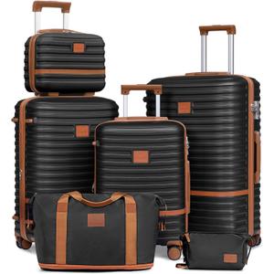 Joyway Luggage Set 3 Piece Suitcase Sets with Spinner Wheel,Hardside Expandable Travel Laggage with TSA Lock (13/20/24/28 Black Brown)