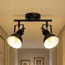 HiBay LED Track Lighting Fixtures, Rotatable 2-Light Spot Light Ceiling Wall Mount, Industrial Track Light Spotlights Black for Kitchen, Living Room, Hallway, E26 Base (Bulbs Not Included)