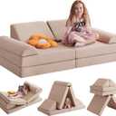 Kids Couch Play Couch Large, Miss Fabric Modular Foam Floor Sofa Soft Play Equipment, Convertible Sofa Bed and Playhouse (Beige)