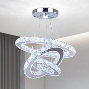 3-Ring Crystal Pendant Light, Adjustable LED, Cool White, 7.9"*11.8"*15.7"