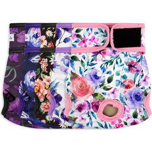 Washable Female Dog Diapers (5 Pack) - Doggie Reusable Large Dog Diapers for Doggy Puppy Female in Period - Highly Absorbent Dog Heat Panties,S Plus,Flowers