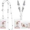 Teacher Lanyards for Id Badges and Keys, Beaded Badge Lanyard with Retractable Reel Pearl Necklace Cute Lanyards for Women (Purple Blue)