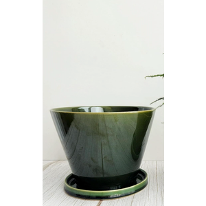 Glazed Gradient Color Ceramic Planter with Drainage Hole & Saucer for Indoor Tropical Plants, Green Reactive Glaze Plant Pot (Emerald Green, 6")
