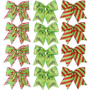 12 Pcs Red Green Christmas Bows,6 Inch Large Wreaths Bows for Tree Gift Wrapping Garland,Christmas Decoration Holiday Party Crafts Xmas Tree Ribbon Ornaments (Pattern)