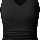 OQQ Women Shirts Sleeveless V Neck Stretch Clothes Basic Tank Tops (Small, Black)