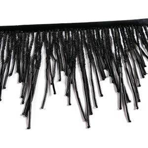 Black Beads Fringe Trim Beads Fringe Belt Glass Beaded Fringe Trim Wavy Water Shape Ribbon Tassel Chain for Clothing Accessories DIY Decoration