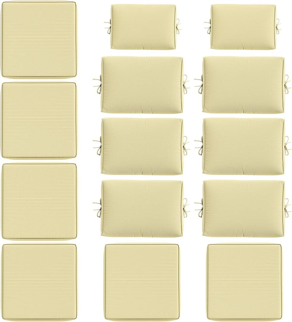14 Pcs Outdoor Cushion Slipcovers All-Weather Patio Cushion Covers, Replacement Waterproof with Zipper for Patio Furniture, Sectional Couch 3 Sizes, Covers Only (Light Yellow)