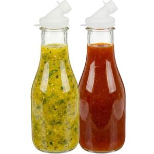 kitchentoolz 2 Pack – 32oz Salad Dressing Shaker Bottles – Tall Glass Salad Dressing Dispenser Containers with Tamper-Proof Lids for Marinades, Oils, and Sauces