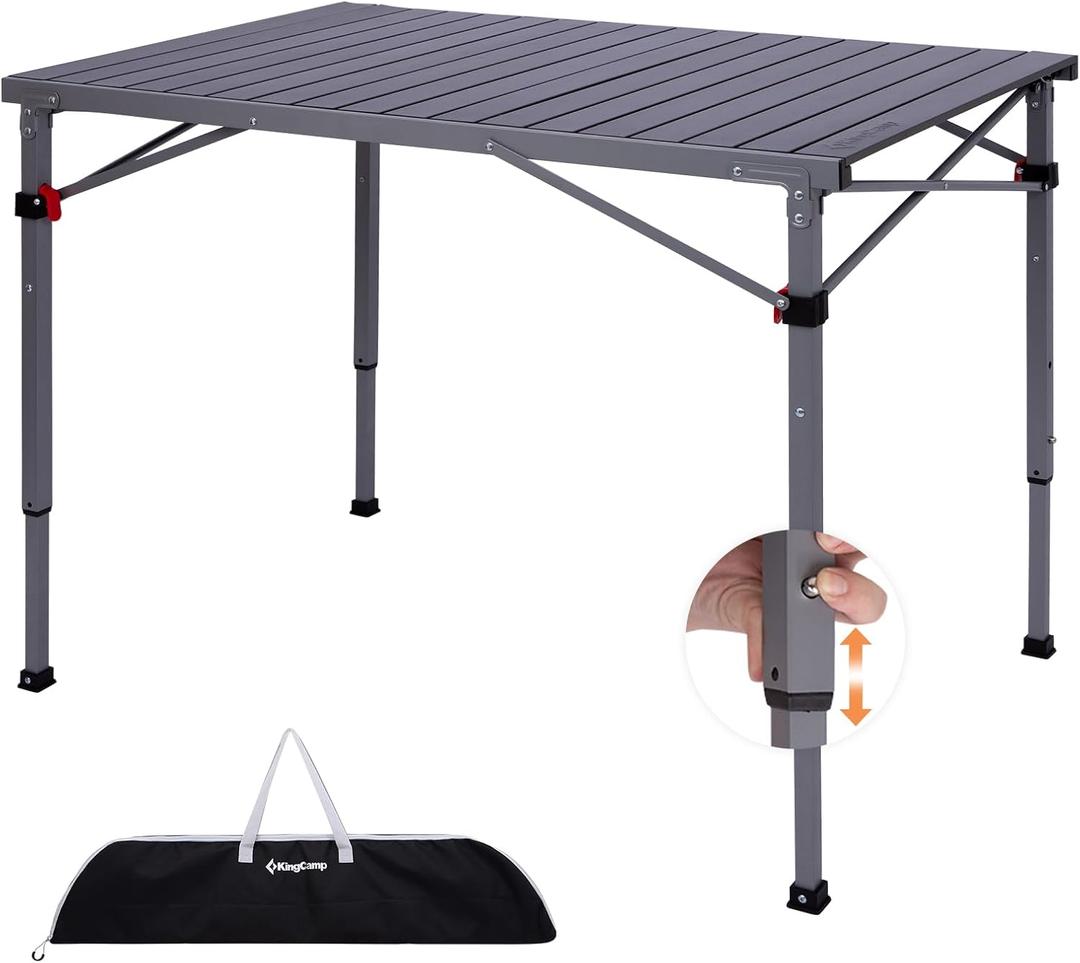 KingCamp Folding Camping Table Foldable Loads 265 Lbs, 42.1" 27.6" Portable Table 3 Adjustable Height Aluminum Roll Up Camp Table with Carry Bag for Camping Picnic BBQ Backyard, Indoor & Outdoor