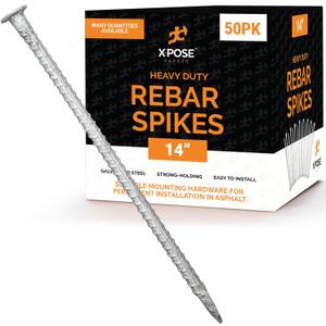 Heavy Duty Rebar Stakes 14" - 1/2" Diameter Threaded Galvanized Steel Spikes  50 Pack Metal Ground Stakes for Speed Bumps & Wheel Stops  Support Estacas de Metal  Durable Asphalt Surface