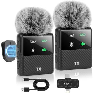 Mini Wireless Lavalier Microphone for iPhone, iPad, Android Phone, Noise Reduction Plug and Play Magnetic Clip on Lapel Mic for Video Recording Podcast Vlogging