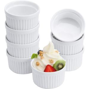 Porcelain Ramekins 4OZ,Set of 8, Souffle Dishes, Oven Safe Ramekin Bowls Serving For Creme Brulee, Custard, Pudding, Mini Desserts, Jam, Dips, Sauces, Ramekins For Baking