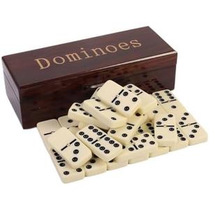 Double Six Dominoes Set for Adults with Wooden Storage Box - 28-Piece Portable Travel Game, Family Board Game for Kids & Adults - Dominoes for Game Nights & Parties
