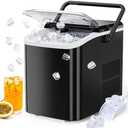 Sweetcrispy Countertop Ice Maker Machine, Portable Self-Cleaning Ice Machine with Ice Scoop, Basket and Handle, 9 Cubes in 6 Mins, 26.5lbs/24Hrs, 2 Sizes of Bullet Ice for Home Kitchen, Coal Black