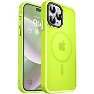 MOCCA Strong Magnetic for iPhone 15 Pro Max Case, [Compatible with Magsafe][13FT Military Drop Protection] Slim Translucent Matte Shockproof Case for iPhone 15 ProMax Case 6.7'' - Fluorescent Green