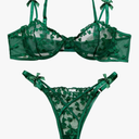 Lilosy Sexy Underwire Cute Push Up Strappy Embroidered Mesh Sheer Lingerie Set See Through Panty Bra, XL