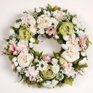 Peony Wreath 18'' Spring Wreaths for Front Door, Artificial Large Floral Wreath for Front Door Wall Decor, Valentines Day Home Wedding Housewarming Gift EZsenses (Green)