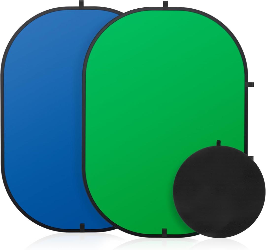 Portable Green Blue Backdrop 5x6.5ft/1.5x2m,2 in 1 Pop Up Collapsible Reversible Background with Carrying Bag for Photography Studio, Video & Live Streaming