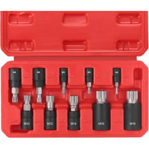 10-Piece XZN Triple Square Spline Bit Socket Set, 1/4, 3/8 and 1/2 Drive M4 - M18 Triple Square Socket Set, S2 Steel Bits and CR-V Sockets With Storage Case