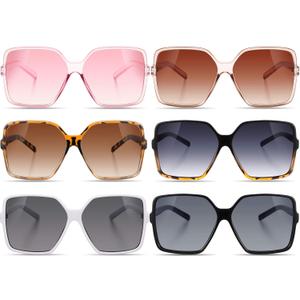 Weewooday 6 Pairs Oversized Square Sunglasses Multicolor Retro Irregular Vintage Sunglasses Wide Oversized Shades for Women