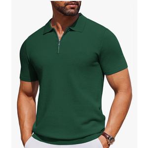 COOFANDY Mens Casual Quarter Zipper Knit Polo Shirts Short Sleeve Summer Beach Shirt Textured Jersey Tops, XL