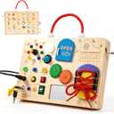 Busy Board, Montessori Sensory Toys with LED Light Switches，Age 3+, 9.1 x 6.3 x 1.2 inches