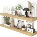 Heimlove 48 Inch Floating Shelves for Wall 8 Inch Deep Oak Shelves Set of 2,Wall Mounted Rustic Wood Long Floating ShelfLarge Display & Storage Shelf with Invisible Brackets