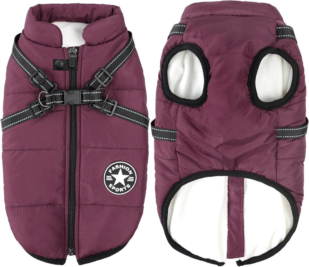 Aiboria Dog Jackets Coat for Winter Windproof Waterproof Skiing Dog Vest Fleece Warm Chest Strap Belt Purple Large