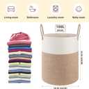 OIAHOMY Large Laundry Basket Hamper - 100L Cotton Rope Woven Basket for Blankets, Toys, Clothes - Tall Decorative Nursery Hamper with Long Handles, Brown/White