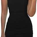 Mizoci Women's Sexy Sleeveless Ruched Spaghetti Strap Bodycon Mini Club Party Dress XS