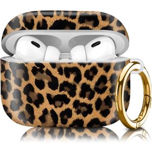 Compatiable with AirPod Pro 2nd/1st Generation Case,Lightweight & Durable Resistant Hard Case with Keychain,Stylish Design AirPod Case Cover for Women (Leopard Print Leather)