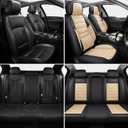 MINGBRON Car Seat Covers Full Set, Brown Car Seat Cover Lumbar Support, Car Seat Protector Waterproof, Nappa Leather Car Seat Cushion, Front Seats and Back Fit for Most Cars Beige