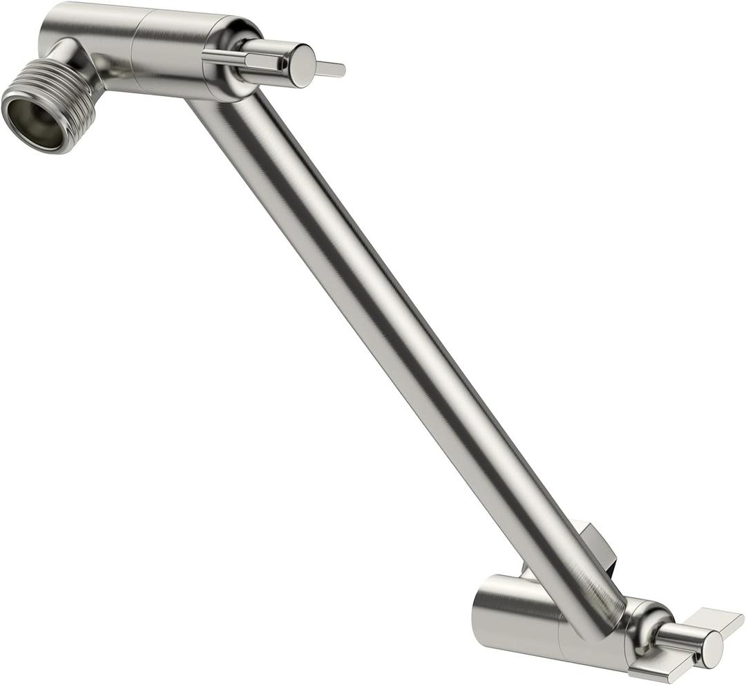 Lordear Shower Extension Arm Brushed Nickel, 11 Inch Wall Mounted Extender Rainfall Adjustable Extension Shower Head Arm, Easy for Any Shower Angles