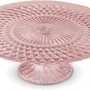 Amici Home Rochester Footed Glass Cake Stand | Round Vintage Style Cake Plate | Serving Platter for Cupcakes, Cookies, Birthday Cake | Dessert Display Stand for Parties, Weddings, and Gift (Pink)